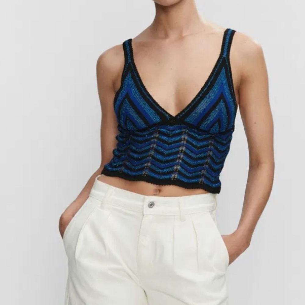 Mango Exit V-Neck Metallic Top